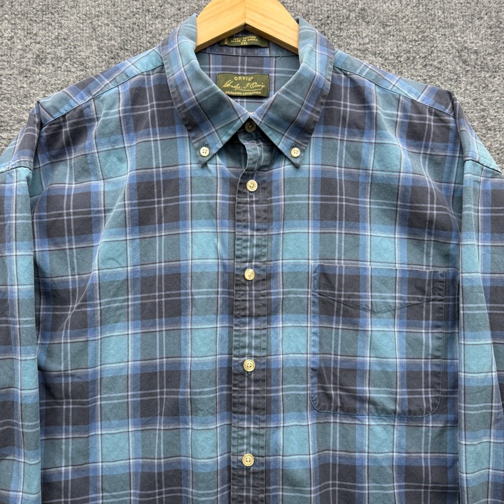 Orvis Signature Collection Button Shirt Mens XXL Blue Long Sleeve Plaid Casual - Picture 8 of 11
